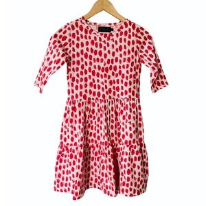 Duffield Lane Girls Red Pink White Brushstroke Dot Tiered Cotton Dress Size 14